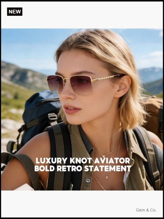 Designer Inspired Metal Knot Square Sunglasses UV400 Protection Unisex main image 7